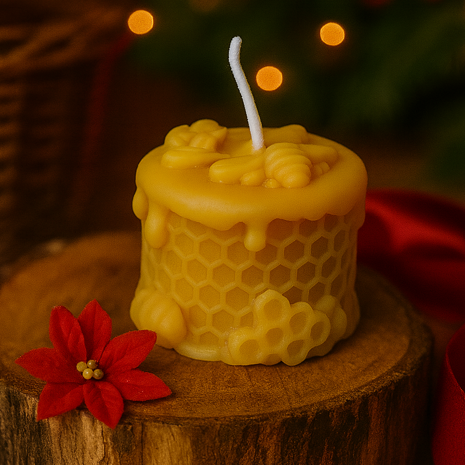 Honigwaben Bienenwachskerze in weihnachtlicher Ambiente